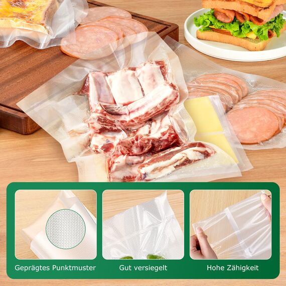 Vakuumierbeutel FRESKO Vakuumbeutel 15x25cm / 100 Profi- Folienbeutel, für alle Vakuumierer, BPA-frei, Eingeprägte Luftrillen, Extrahierbares Verpackungsdesign, Sous Vide Gefrierbeutel