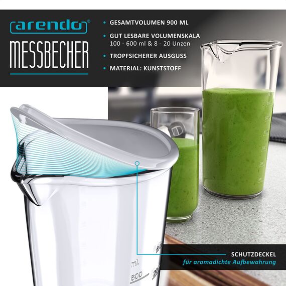 Arendo - Stabmixer 1000 Watt Edelstahl Set - vierflügeliges Messer - Pürierstab - stufenlose Geschwindigkeitsregelung - Turbotaste - Abnehmbarer Mixfuß - Blau