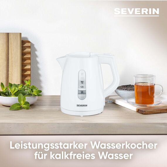 SEVERIN Wasserkocher, kabellos, abwaschbarer Kalkfilter, 1,0 L, weiß, Kunststoff, WK 3411