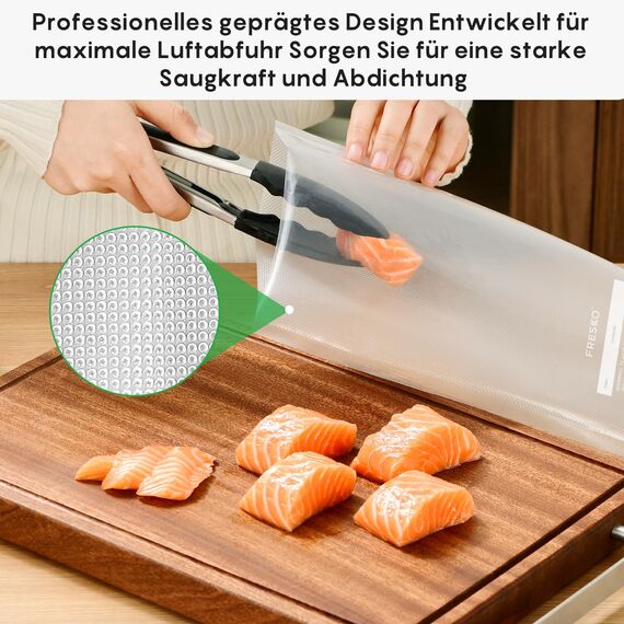 FRESKO Vakuumbeutel 28 x 40 cm / 80 Stück, professionelle Folienbeutel, geeignet für alle Vakuumiergeräte, BPA-frei, geprägte Luftrillen, Sous-Vide-Gefrierbeutel