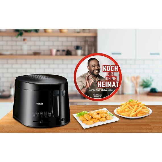 Tefal Maxi Fry Fritteuse, Cool Wall Technologie, bis zu 1,2 kg Fassungsvermögen, einklappbarer Griff, kompakte Größe, regelbares Thermostat von 150°C bis 190°C, schwarz, FF1078