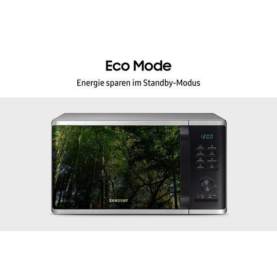 Samsung MS2AK3515AS/EG Mikrowelle, 800 W, 23 ℓ Garraum, 48,9 cm Breite, Kratzfester Keramik-Emaille-Inneraum, QuickDefrost Auftauprogramme, Silber