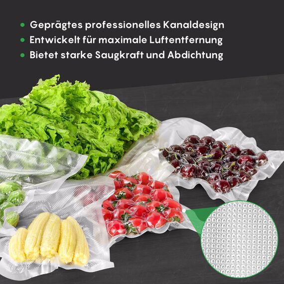 FRESKO Vakuumrollen 2 Rollen 28 x 600cm, Professionelle Vakuumierbeutel Folienbeutel, Größe für alle Vakuumiergeräte, BPA-frei, Geprägte Luftrillen, Sous-Vide-Gefrierbeutel