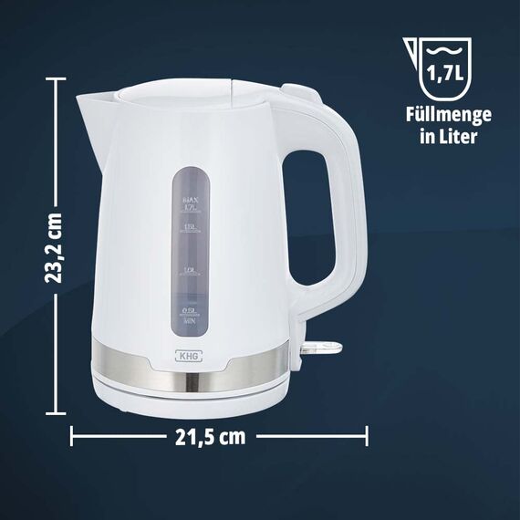 KHG Frühstücksset Wasserkocher und Toaster Set 2-teilig, 2.200 & 850 Watt, Kapazität 1,7 Liter & 2 Scheiben Toast, Küchenset mit Kalkfilter & Krümmelauffang - Weiß
