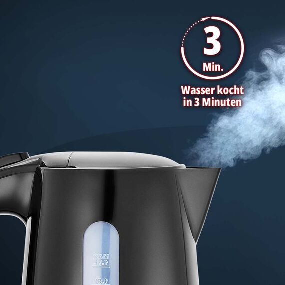 KHG Wasserkocher und Toaster Set 2-teilig | 2.200 & 850 Watt | Frühstücksset mit Kapazität 1,7 Liter & 2 Scheiben Toast | Küchenset mit Kalkfilter & Krümmelauffang - SCHWARZ