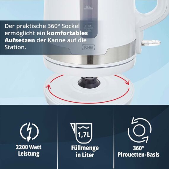 KHG Frühstücksset Wasserkocher Toaster Kaffeemaschine 3-teilig | 2.200-850 - & 1.000 Watt | Küchenset mit Kapazität 1,7 Liter Kochwasser, 2 Scheiben Toast & für 12 Tassen Kaffee – Weiß
