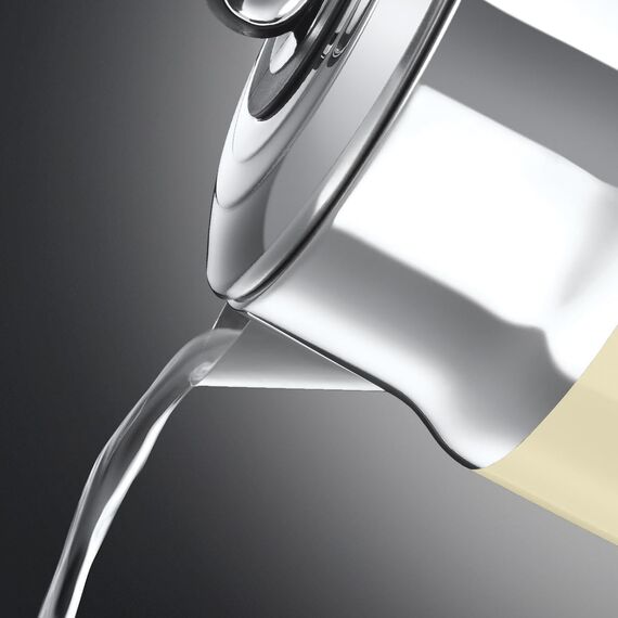 Russell Hobbs Wasserkocher [1,7l, 2400W] Retro Creme und polierter Edelstahl (Schnellkochfunktion, Wassertemperaturanzeige im Retrodesign, außenliegende Wasserstandsanzeige) Vintage Teekocher 21672-70