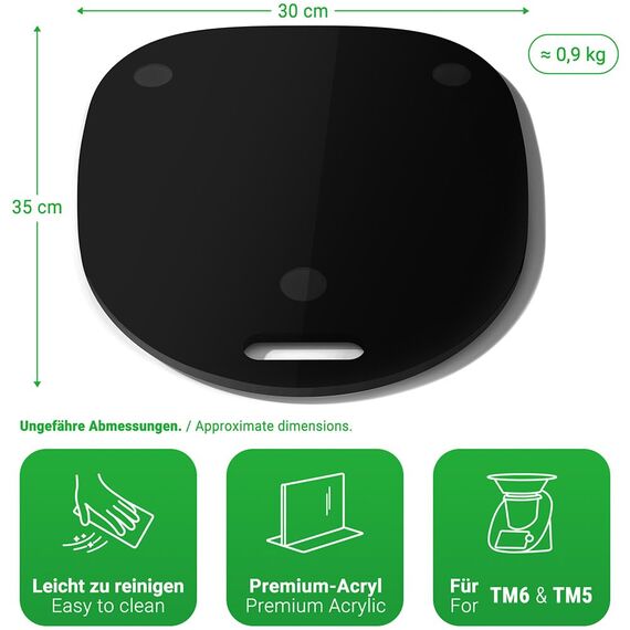 Siegvoll Gleitbrett für Thermomix TM6 TM5 Gleiter müheloses Verschieben Rollbrett aus Acryl - Schwarz Hochglanz