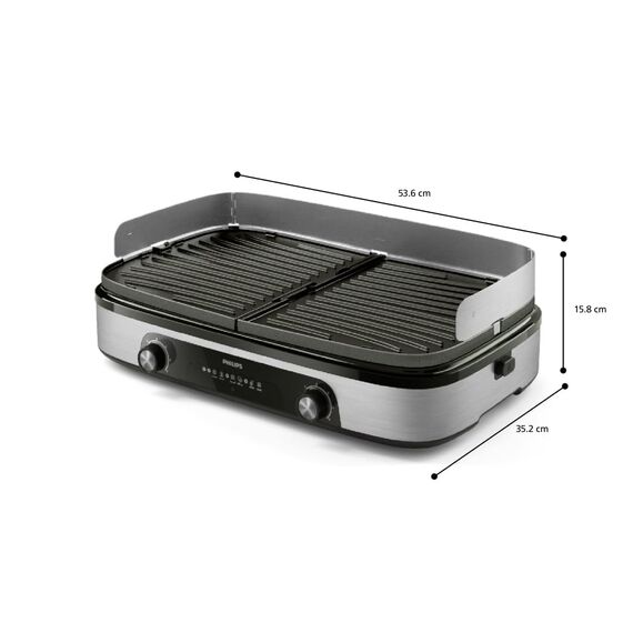 Philips Tischgrill 5000 Series – Großer Familiengrill, Wendbare Platten, Zwei Heizzonen, 5 Temperaturstufen, 2400W, Antihaftbeschichtung, Spülmaschinengeeignet (HD6222/95)