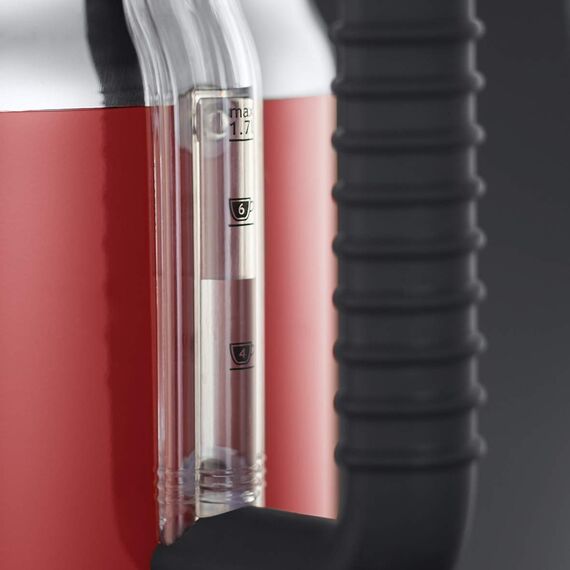 Russell Hobbs Wasserkocher [1,7l, 2400W] Retro Rot und polierter Edelstahl (Schnellkochfunktion, Wassertemperaturanzeige im Retrodesign, außenliegende Wasserstandsanzeige) Vintage Teekocher 21670-70