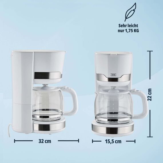 KHG Frühstücksset Wasserkocher Toaster Kaffeemaschine 3-teilig | 2.200-850 - & 1.000 Watt | Küchenset mit Kapazität 1,7 Liter Kochwasser, 2 Scheiben Toast & für 12 Tassen Kaffee – Weiß