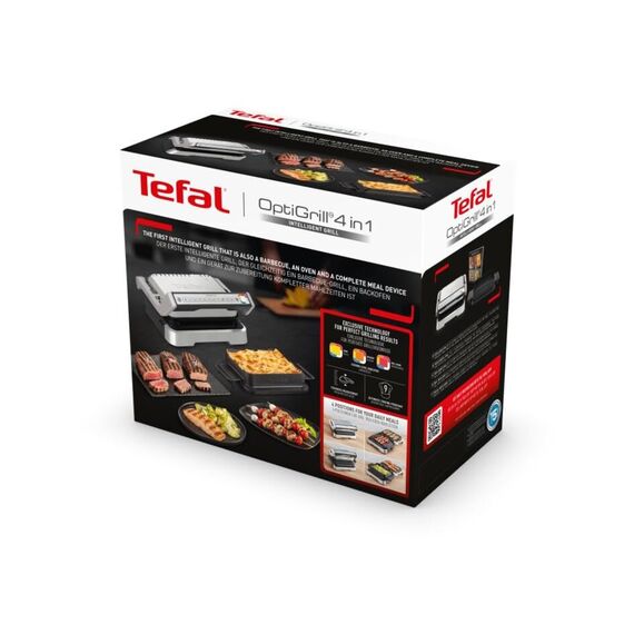 Tefal OptiGrill 4in1 Kontaktgrill mit Backschale, Aufklappbar, Tischgrill, 9 automatische Programme, Garstufenanzeige, spülmaschinengeeignete Teile, Elektrogrill, Backofen, GC776D10