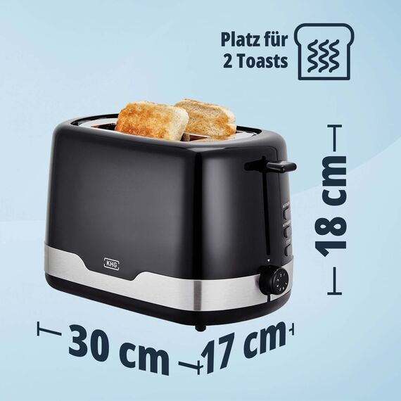 KHG Wasserkocher und Toaster Set 2-teilig | 2.200 & 850 Watt | Frühstücksset mit Kapazität 1,7 Liter & 2 Scheiben Toast | Küchenset mit Kalkfilter & Krümmelauffang - SCHWARZ