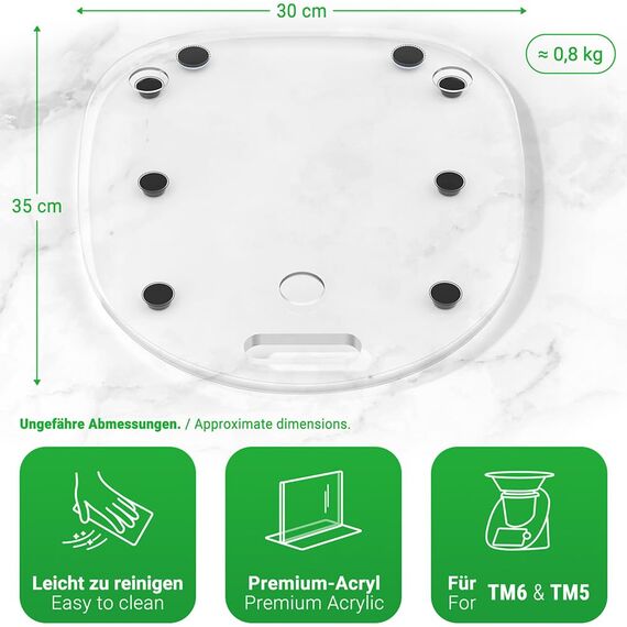 Siegvoll Gleitbrett für Thermomix TM6 TM5 Gleiter müheloses Verschieben Rollbrett aus Acryl - Transparent