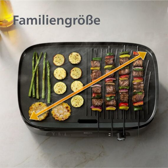 Philips Tischgrill 3000 Series – Große Grillfläche, 2400 W Schnellaufheizung, 5 Temperaturstufen, Antihaftbeschichtung, Einfache Reinigung (HD6210/95)