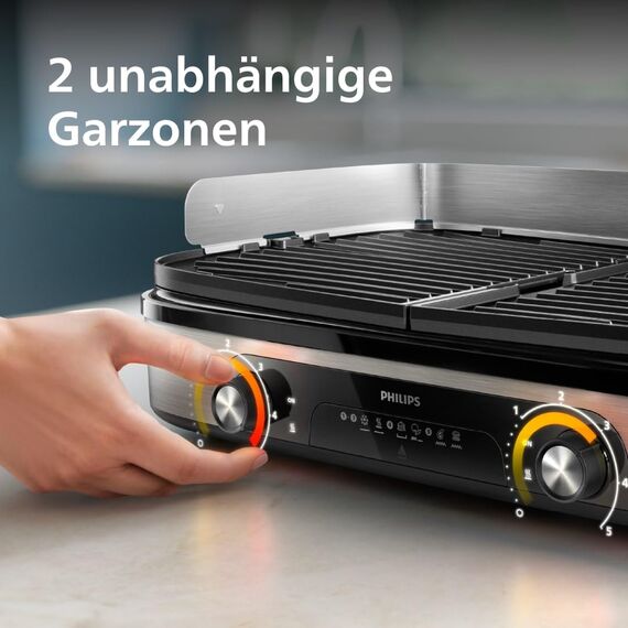 Philips Tischgrill 5000 Series – Großer Familiengrill, Wendbare Platten, Zwei Heizzonen, 5 Temperaturstufen, 2400W, Antihaftbeschichtung, Spülmaschinengeeignet (HD6222/95)