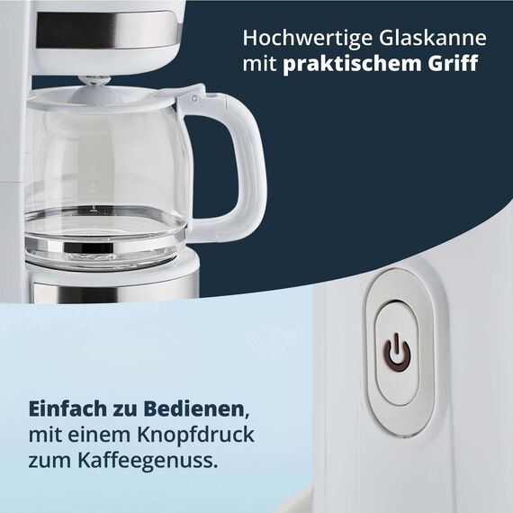 KHG Frühstücksset Wasserkocher Kaffeemaschine 2-teilig, 2.200 & 1.000 Watt, Kapazität 1,7 Liter Wasser oder 12 Tassen Kaffe, mit Kalkfilter & Permanent-Kaffeefilter – Weiß