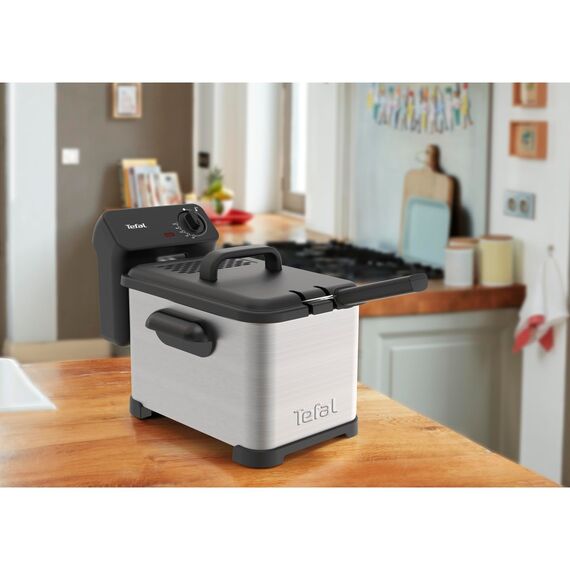 Tefal Family Pro Access 4,0L Fritteuse, 3000 Watt, semiprofessionell mit Öl, herausnehmbarer Ölbehälter, Kühlzonen-Technologie, leichte Reinigung, knusprige Pommes, Edelstahl, schwarz, FR5030