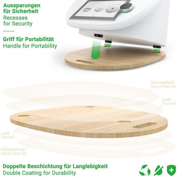 Siegvoll Gleitbrett für Thermomix TM6 TM5 aus Holz, Gleiter müheloses Verschieben Rollbrett, Zubehör für Thermomix TM6 TM5