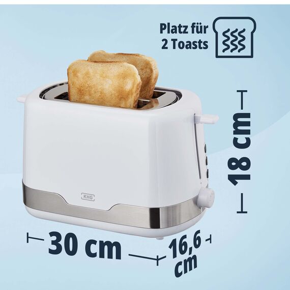 KHG Frühstücksset Wasserkocher und Toaster Set 2-teilig, 2.200 & 850 Watt, Kapazität 1,7 Liter & 2 Scheiben Toast, Küchenset mit Kalkfilter & Krümmelauffang - Weiß