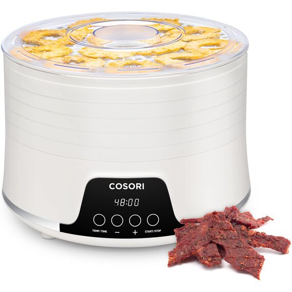 COSORI Dörrautomat für mehr Möglichkeiten, Food Dehydrator mit 5 stapelbaren und herausnehmbaren Tabletts, Einstellbare Höhe, Temperaturregelung(35-75℃), BPA-frei, 350W,Weiß