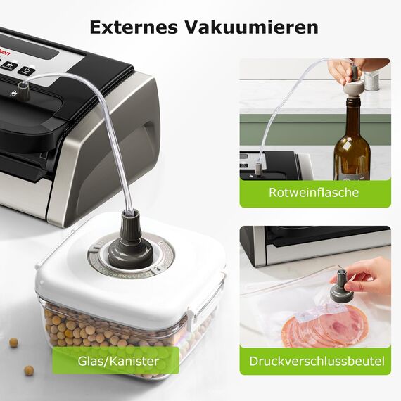 Bonsenkitchen Vakuumiergerät, Vakuumierer-15L/Min Hochleistung, Testsieger Sehr Gut, Nachhaltigkeitszertifizierung, Design mit Griffverriegelung und Integrierter Schneider, inkl.2 Rollen Vakuumrollen