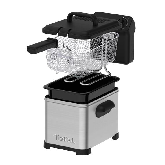 Tefal Family Pro Access 4,0L Fritteuse, 3000 Watt, semiprofessionell mit Öl, herausnehmbarer Ölbehälter, Kühlzonen-Technologie, leichte Reinigung, knusprige Pommes, Edelstahl, schwarz, FR5030