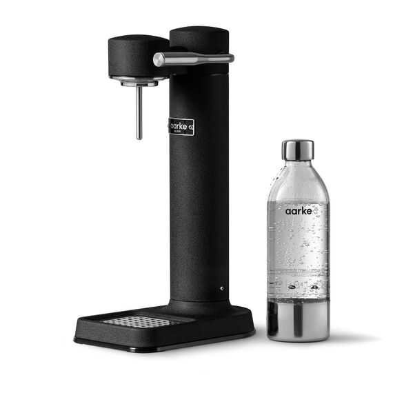 Aarke Carbonator 3, Wassersprudler aus Edelstahl im modernen Mattschwarz Finish mit BPA-freier 1L PET-Flasche, Sprudelwasserbereiter für Leitungswasser, kompatibel mit 60L CO2-Zylindern