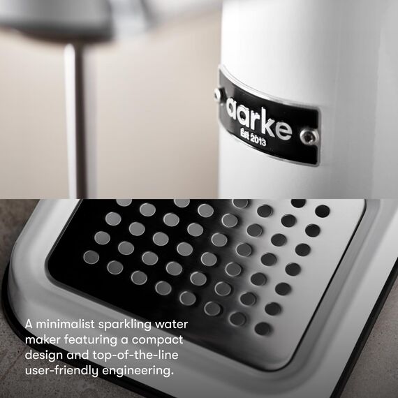 Aarke Carbonator 3 Wassersprudler, Edelstahl-Gehäuse, Sprudelwasserbereiter, inkl. BPA-freier PET-Flasche, kompatibel mit 60 L C02 Zylindern, Farbe: Weiß Finish