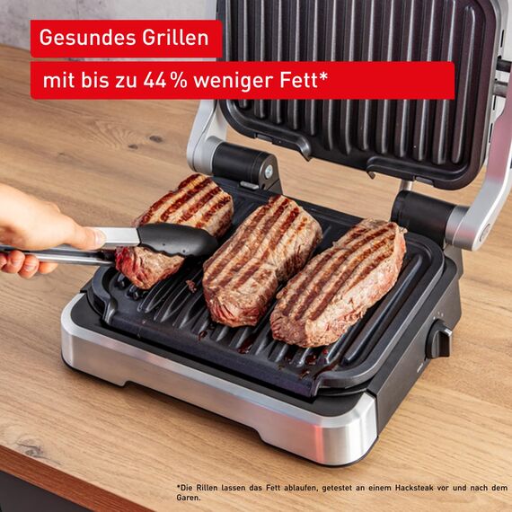 Tefal OptiGrill 4in1 Kontaktgrill mit Backschale, Aufklappbar, Tischgrill, 9 automatische Programme, Garstufenanzeige, spülmaschinengeeignete Teile, Elektrogrill, Backofen, GC776D10