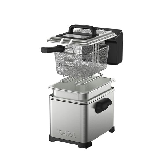 Tefal FR507D Family Pro Digital Elektrische Fritteuse | 4 L Öl-Kapazität | Kühlzonen-Technologie | spülmaschinenfeste Teile | digitaler LED-Bildschirm mit Touch-Panel | Schwarz/Edelstahl