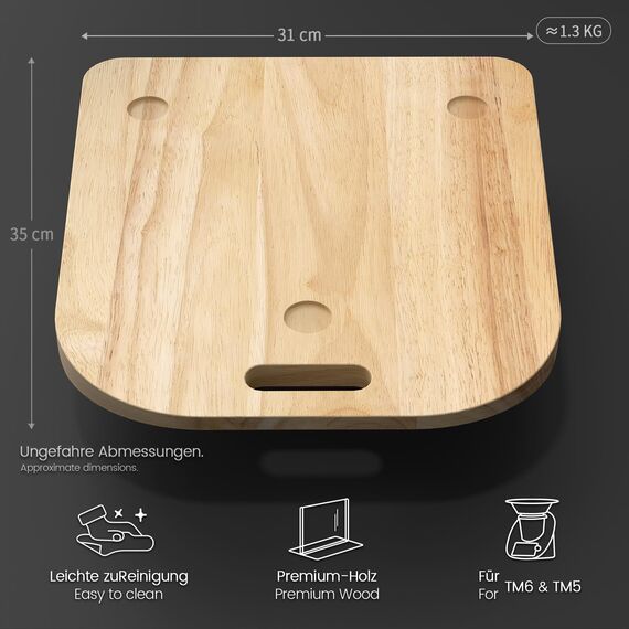 Siegvoll Verdickter Gleitbrett für Thermomix TM6 TM5, Rollbrett mit müheloser Verschiebung, Gleiter aus verdicktem Holz, Zubehör für Thermomix TM6 TM5