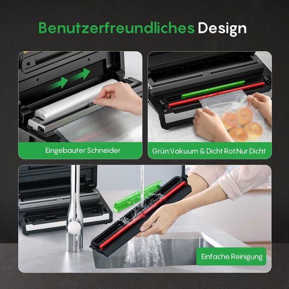 FRESKO Vakuumiergerät Automatik | Vakuumiergerät Testsieger (Note 1,2), 18L/min Turbo-Saugkraft, 1-Knopf-Bedienung, inkl. 2 Beutelrollen