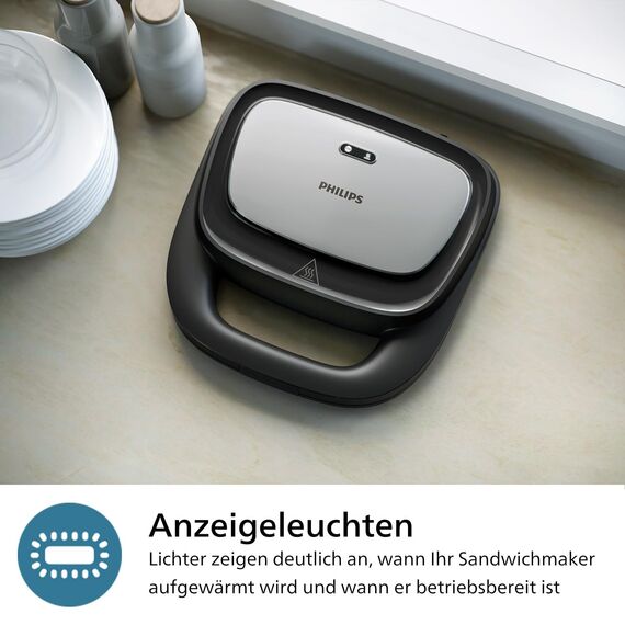 Philips 5000-Serie 3-in-1 Sandwichmaker - Sandwiches, Waffeln und Paninis, Antihaftbeschichtete, austauschbare Platten, Schneiden und Versiegeln. 750W, Schwarz (HD2350/80)