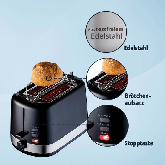 KHG Wasserkocher und Toaster Set 2-teilig | 2.200 & 850 Watt | Frühstücksset mit Kapazität 1,7 Liter & 2 Scheiben Toast | Küchenset mit Kalkfilter & Krümmelauffang - SCHWARZ