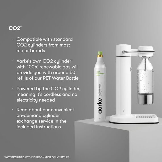 Aarke Carbonator 3 Wassersprudler, Edelstahl-Gehäuse, Sprudelwasserbereiter, inkl. BPA-freier PET-Flasche, kompatibel mit 60 L C02 Zylindern, Farbe: Weiß Finish