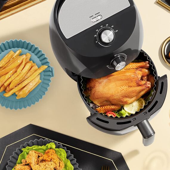 Silikonform für Heißluftfritteuse, 2Pcs Airfryer Silikonform, Silikon Airfryer Zubehör, Silikoneinsatz Air Fryer Accessories Auflaufform für Cosori Philips, Reemplazar Heißluftfritteuse Backpapier