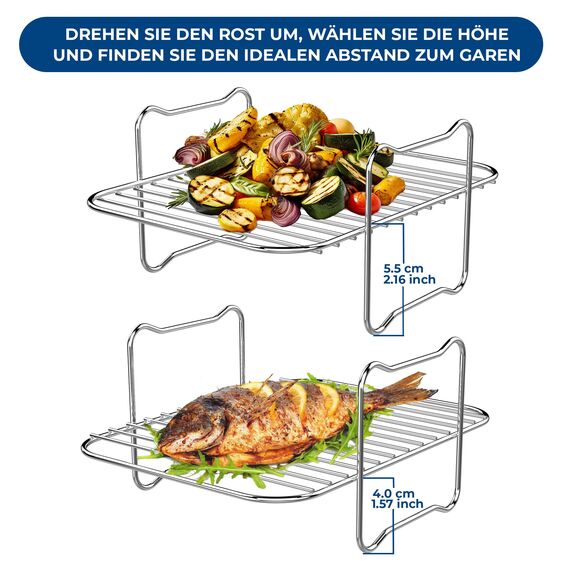 Premium Ninja 9,5L AF400EU & DZ400EU Grillrost | 2 Stücke Airfryer Grillrost für Foodi Max Dual Zone AF400EU | 304 Edelstahl Dual Heißluftfritteuse Grillrost | Ninja Airfryer Grill |