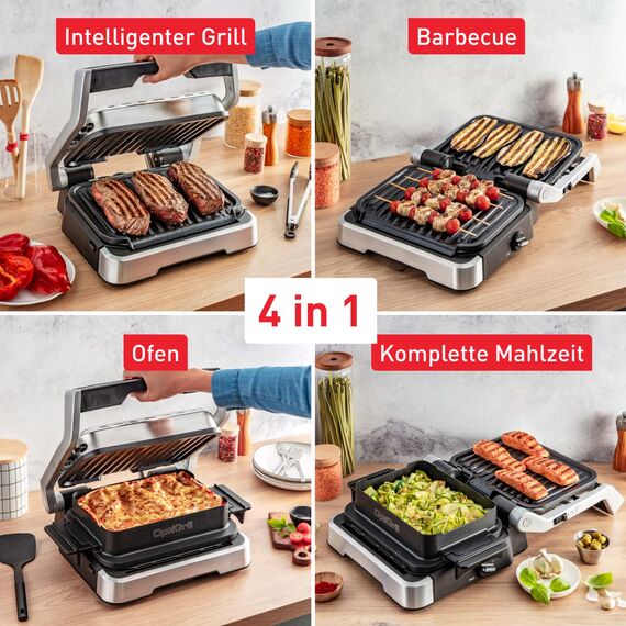 Tefal OptiGrill 4in1 Kontaktgrill mit Backschale, Aufklappbar, Tischgrill, 9 automatische Programme, Garstufenanzeige, spülmaschinengeeignete Teile, Elektrogrill, Backofen, GC776D10