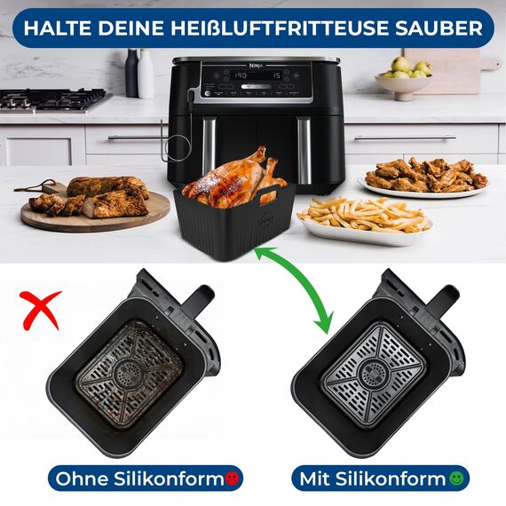 Ninja AF400EU & DZ400EU Silikonform & Grillrost | BPA-FREI | Hochwertige Materialien | 2,5mm dicke Silikonform | 4 Stück Airfryer Silikonform & Grillrost für Foodi Max Dual Zone AF400EU |