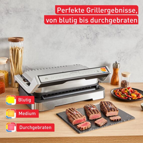 Tefal OptiGrill 2in1 XL Kontaktgrill, Aufklappbar, Tischgrill, 12 Programme, Garstufenanzeige, Abnehmbare XL-Platten, Elektrogrill, GC782D10