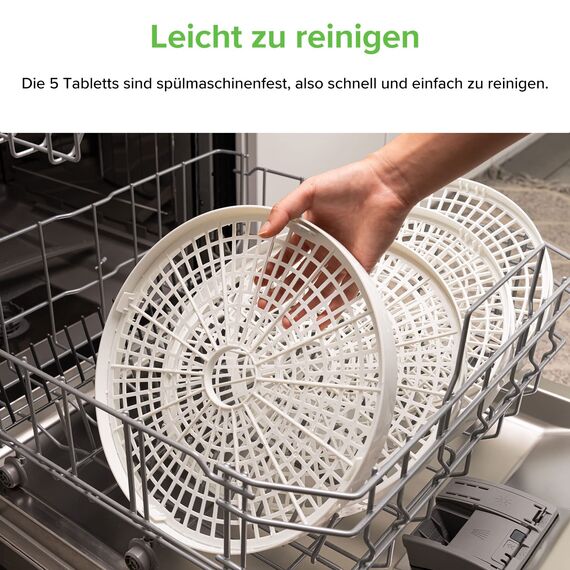 COSORI Dörrautomat für mehr Möglichkeiten, Food Dehydrator mit 5 stapelbaren und herausnehmbaren Tabletts, Einstellbare Höhe, Temperaturregelung(35-75℃), BPA-frei, 350W,Weiß