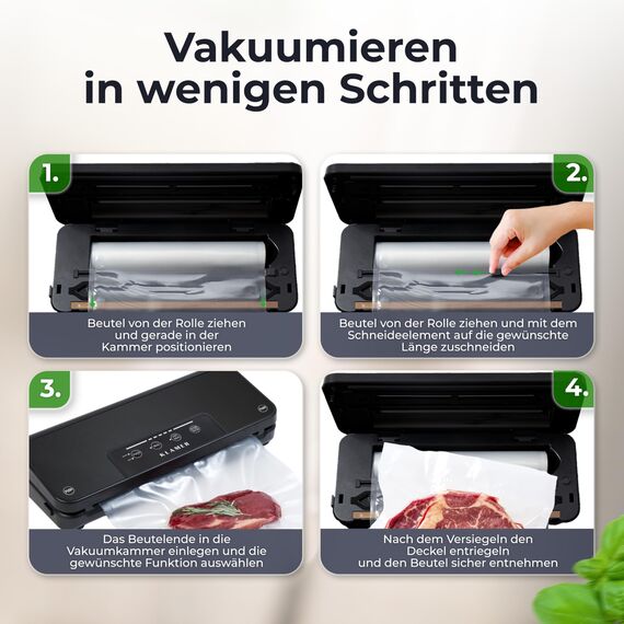 KLAMER Vakuumierer Pro 80 (2025) Test "Sehr gut" - Vakuumiergerät für trockene & feuchte Lebensmittel, für Sous Vide, inkl. Vakuumier-Beutel und Schlauch