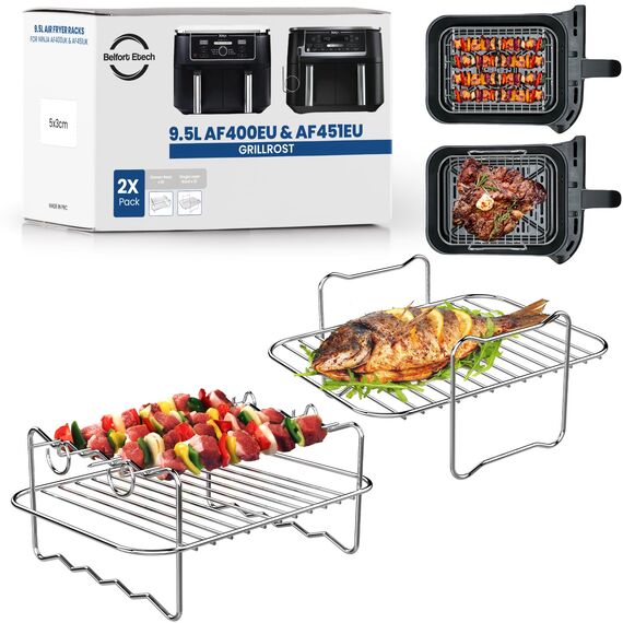Premium Ninja 9,5L AF400EU & DZ400EU Grillrost | 2 Stücke Airfryer Grillrost für Foodi Max Dual Zone AF400EU | 304 Edelstahl Dual Heißluftfritteuse Grillrost | Ninja Airfryer Grill |