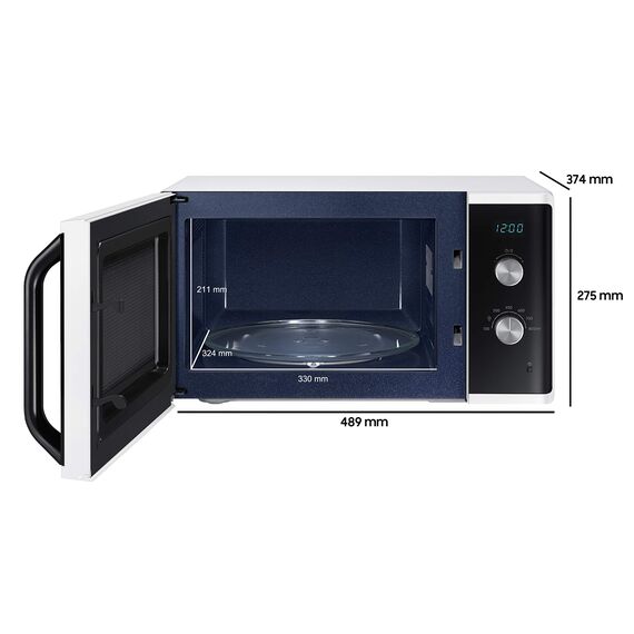 Samsung MW3500 Mikrowelle MS23K3614AW/EG / 800 W / 23 L Garraum / 48, 9 cm Breite / Kratzfester Keramik-Emaille-Innenraum / 6 Leistungsstufen / Weiß