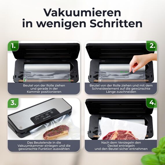 KLAMER Vakuumierer Pro 80 (2025) Test "Sehr gut" - Vakuumiergerät für trockene & feuchte Lebensmittel, für Sous Vide, inkl. Vakuumier-Beutel und Schlauch