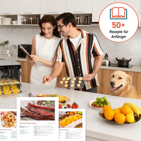 COSORI Dörrautomat edelstahl, Food Dehydrator mit 50 Rezepte, inkl. 6 Edelstahl-Dörrtabletts, 3 Dörrgitter, 3 Dörrmatte, große Fläche 0,6 m², 48 Std. Zeitschaltuhr, LED-Display (35°-75°C) und 650W