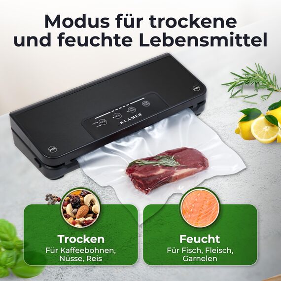 KLAMER Vakuumierer Pro 80 (2025) Test "Sehr gut" - Vakuumiergerät für trockene & feuchte Lebensmittel, für Sous Vide, inkl. Vakuumier-Beutel und Schlauch