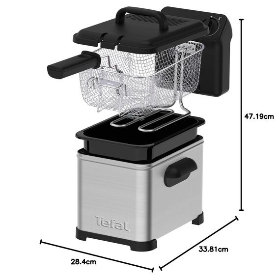Tefal Family Pro Access 4,0L Fritteuse, 3000 Watt, semiprofessionell mit Öl, herausnehmbarer Ölbehälter, Kühlzonen-Technologie, leichte Reinigung, knusprige Pommes, Edelstahl, schwarz, FR5030