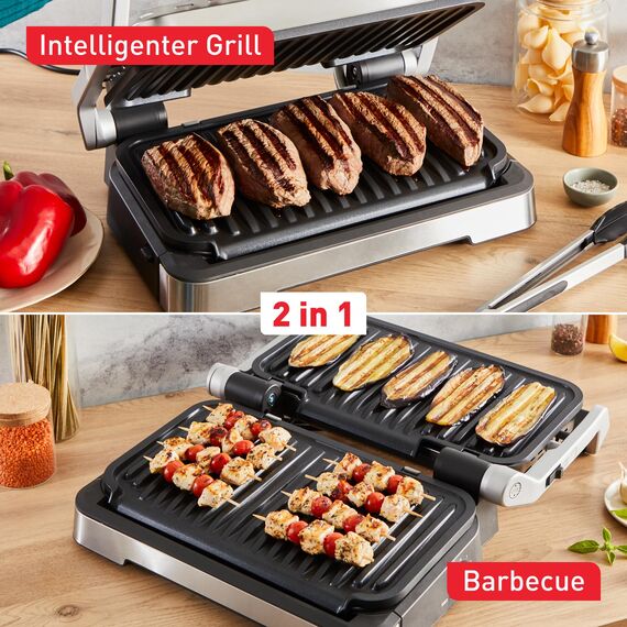 Tefal OptiGrill 2in1 XL Kontaktgrill, Aufklappbar, Tischgrill, 12 Programme, Garstufenanzeige, Abnehmbare XL-Platten, Elektrogrill, GC782D10